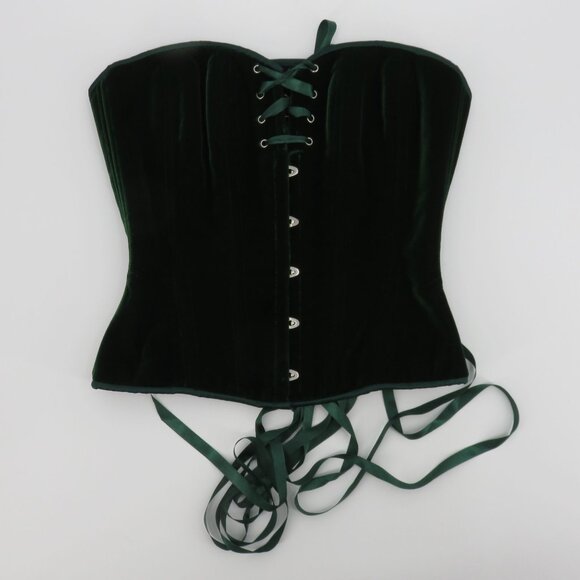 Timeless Trends 30M OverBust Corset Hourglass Silhouette Green Velvet Lace Up - Picture 12 of 12
